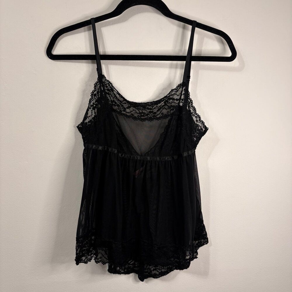 Vintage Y2K Victoria's Secret Babydoll Sheer Mesh Lace Shirt Sz M Black
